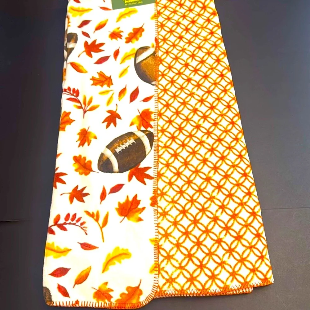 GAME DAY,GAME ON! Oversized Reversible Decorative Football/Leaves Throw